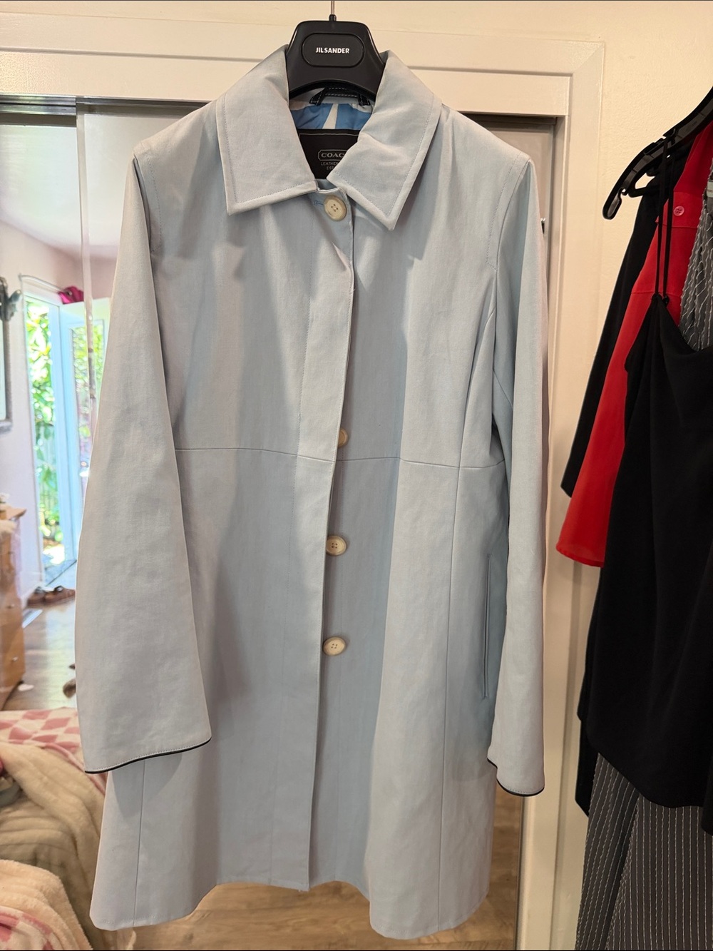 Coach Pale Blue Single-Breasted 🧥 raincoat Vintage Y2K 🌂🌦️